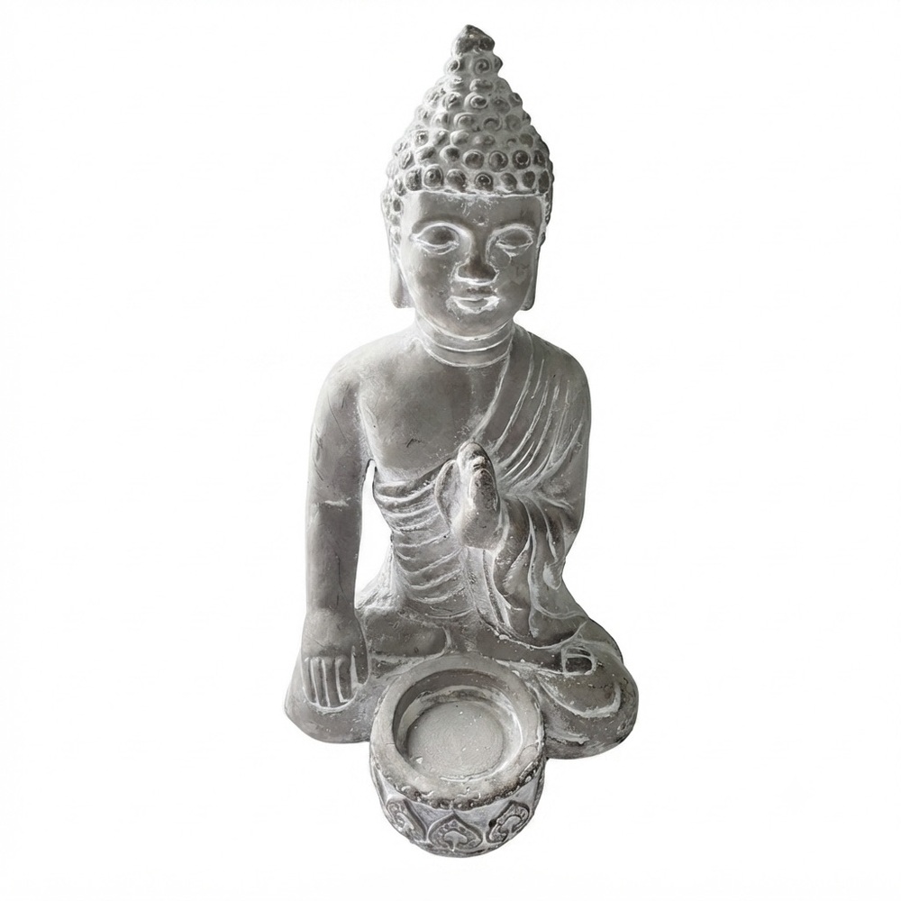 Seated 10” Buddha Votive Candle Holder Distressed Stone Zen Meditation Mindful